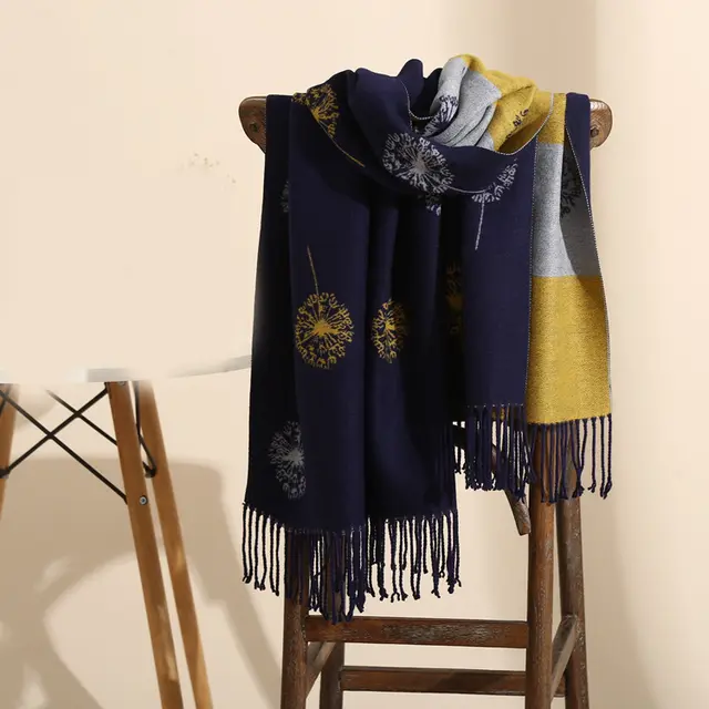 Ladies Warm Double sided Cashmere Multicolor Scarf Upper Cyan - Shop at LoveMi