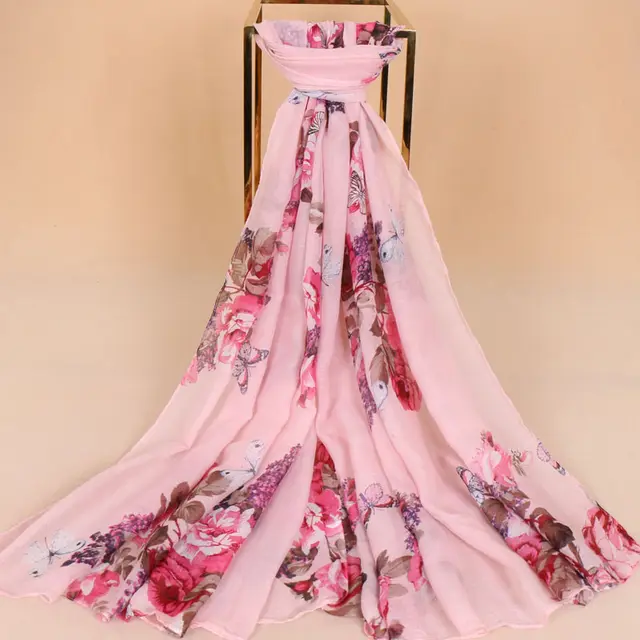 Balinese Yarn Flower Print New Gauze Scarf Pink - Shop at LoveMi