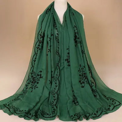 Cotton Embroidered Long Scarf For Indian Women Green - Shop at LoveMi