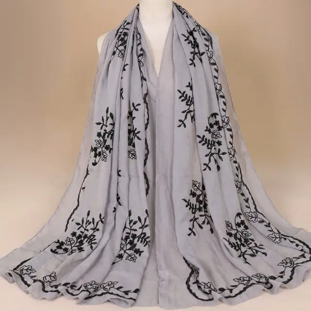 Cotton Embroidered Long Scarf For Indian Women Grey - Shop at LoveMi