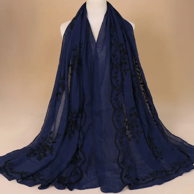 Cotton Embroidered Long Scarf For Indian Women Navy Blue - Shop at LoveMi