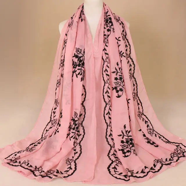 Cotton Embroidered Long Scarf For Indian Women Pink - Shop at LoveMi