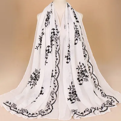 Cotton Embroidered Long Scarf For Indian Women White - Shop at LoveMi