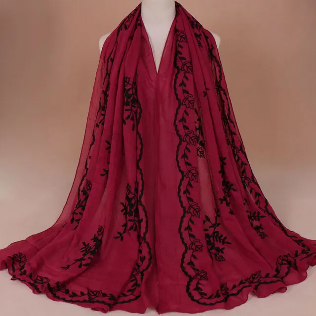 Cotton Embroidered Long Scarf For Indian Women Wine Red - Shop at LoveMi