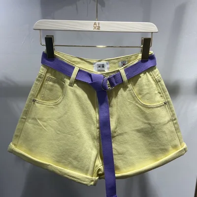 Women's Simple Solid Color Denim Shorts Yellow - Shop at LoveMi
