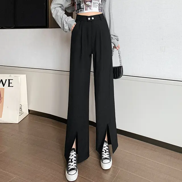 Early Autumn Split Suit Pants Women High Waist Loose Black - Shop at LoveMi