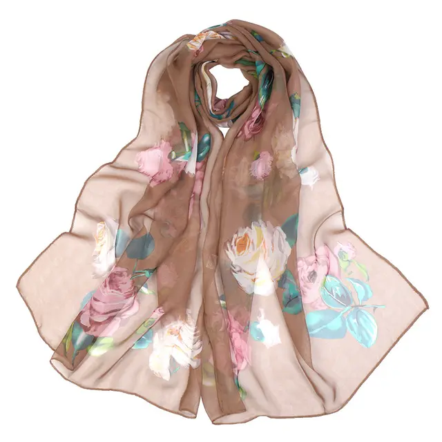 Summer Lotus Pond Moonlight Thin Silk Scarf Flower Coffee - Shop at LoveMi