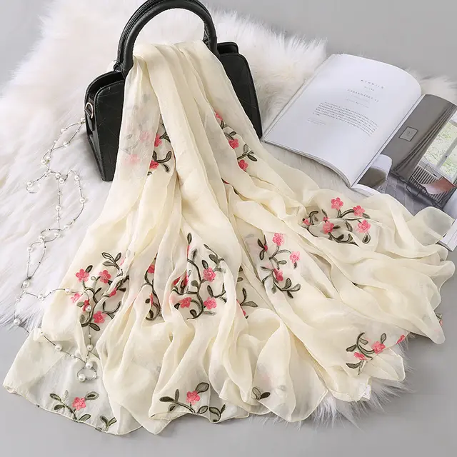 New Autumn And Winter Women's Long Embroidered Scarf Beige - Shop at LoveMi