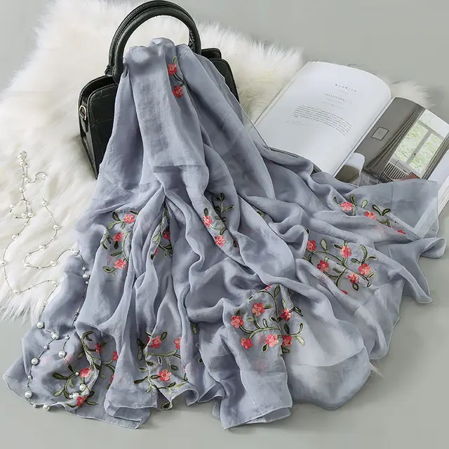 New Autumn And Winter Women's Long Embroidered Scarf Grey - Shop at LoveMi