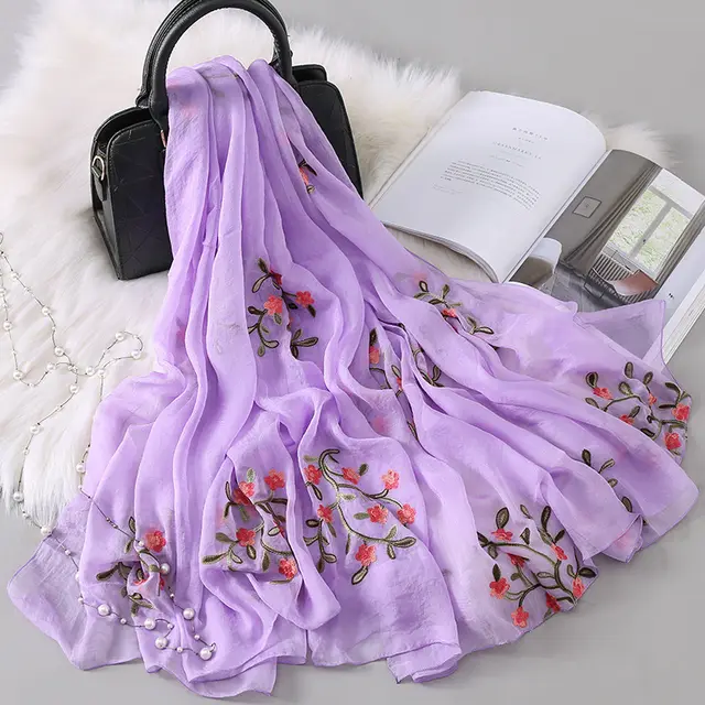 New Autumn And Winter Women's Long Embroidered Scarf Light Purple - Shop at LoveMi