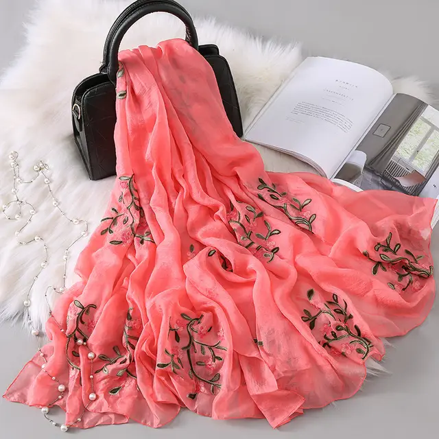 New Autumn And Winter Women's Long Embroidered Scarf Melon Red - Shop at LoveMi