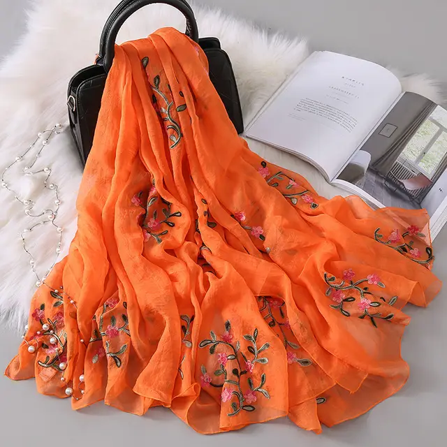 New Autumn And Winter Women's Long Embroidered Scarf Orange - Shop at LoveMi