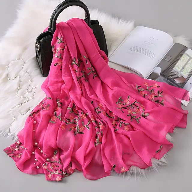 New Autumn And Winter Women's Long Embroidered Scarf Rose Red - Shop at LoveMi