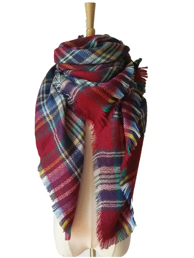 Cashmere like Double sided Colorful Plaid Square Scarf New Claret - Shop at LoveMi