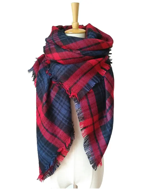 Cashmere like Double sided Colorful Plaid Square Scarf Red - Shop at LoveMi