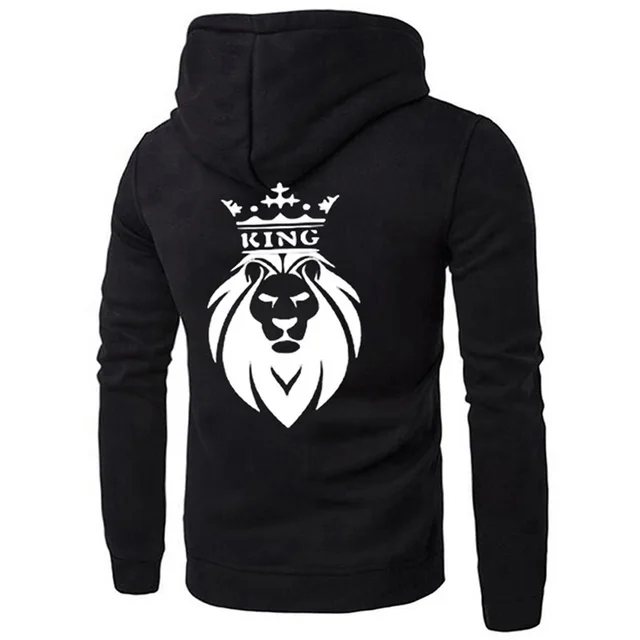 Fashion Couple Outfit Lion Pattern Men's And Women's Hooded Sweater Black - Shop at LoveMi
