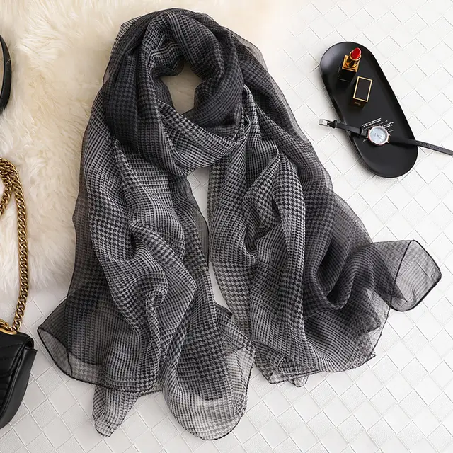 Fashion Women's Houndstooth Long Sun Shawl Scarf Dark Grey - Shop at LoveMi