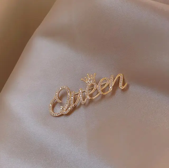 Fashion Accessories Diamond Crown English Letter Brooch Gold - Shop at LoveMi