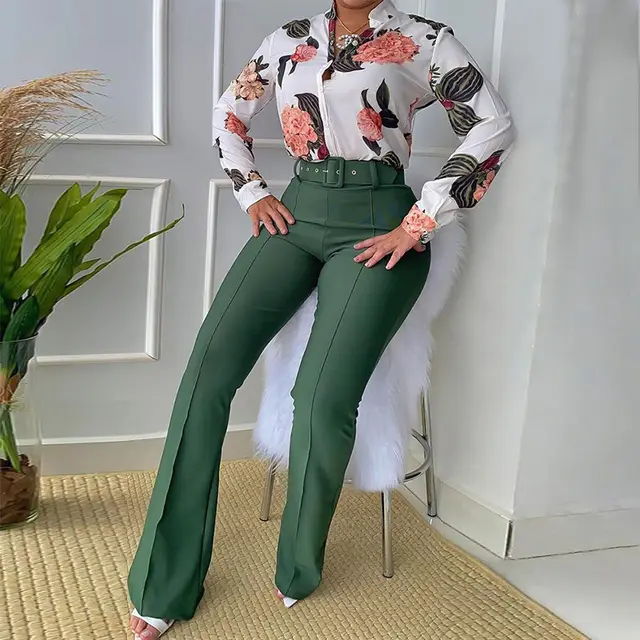 Fashion Printing New Casual Fashion Suits For Women Army Green - Shop at LoveMi