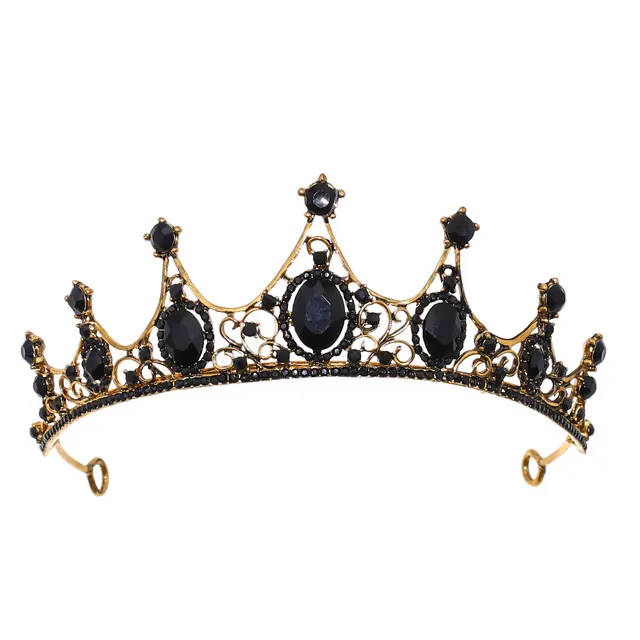Vintage Baroque Alloy Green Diamond Small Crown Black - Shop at LoveMi