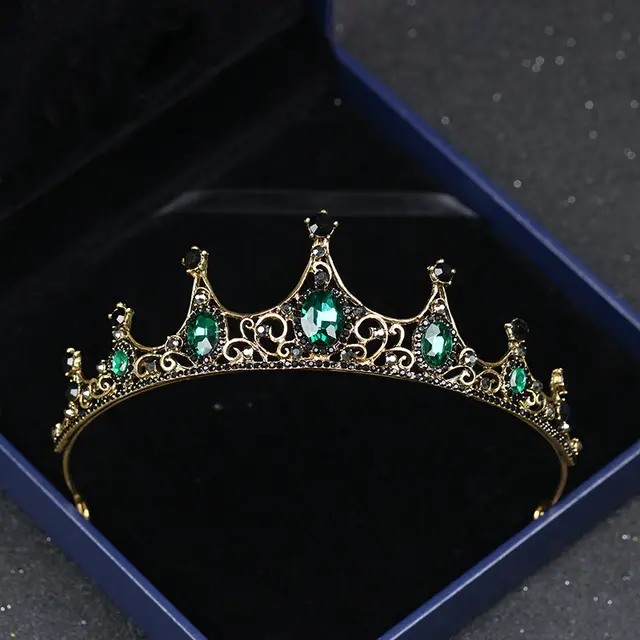 Vintage Baroque Alloy Green Diamond Small Crown Green - Shop at LoveMi