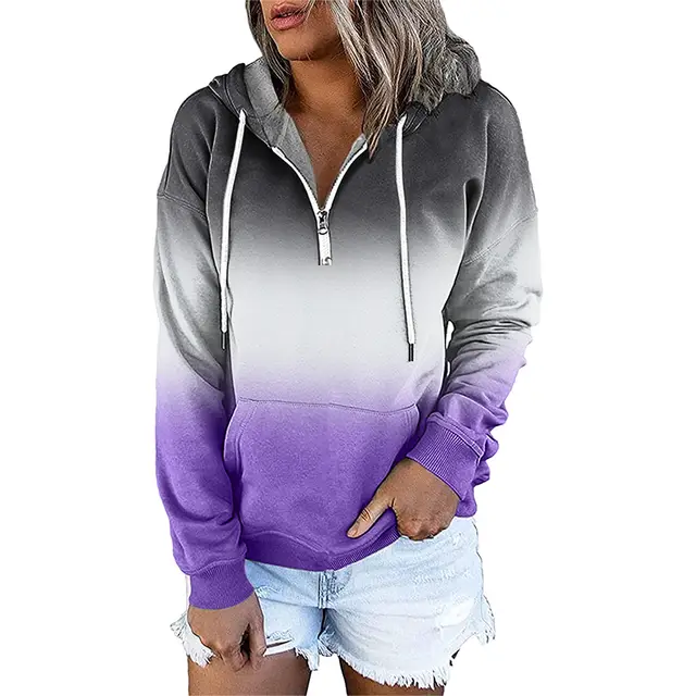 Women's Hooded Drawstring Long Sleeve Sweatshirt Dark Purple - Shop at LoveMi