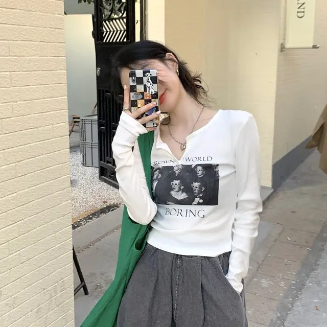 Autumn Short Slim fit Inner Base Shirt, White Long sleeved Top White - Shop at LoveMi