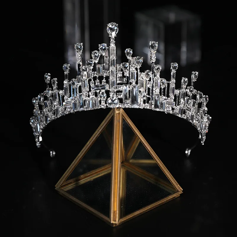 Bridal Crown Rhinestone Pearl Baroque Headdress Wedding Jewellery - G43092 Silver