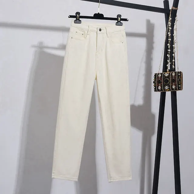 Women's High waist Straight leg Cropped Jeans Apricot - Shop at LoveMi