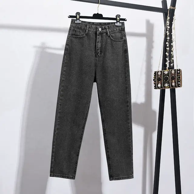 Women's High waist Straight leg Cropped Jeans Black - Shop at LoveMi