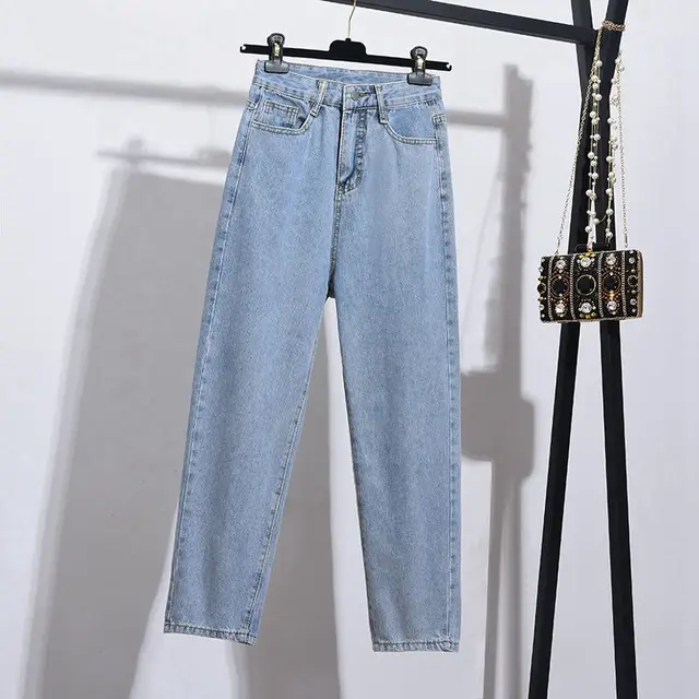 Women's High waist Straight leg Cropped Jeans Light Blue - Shop at LoveMi