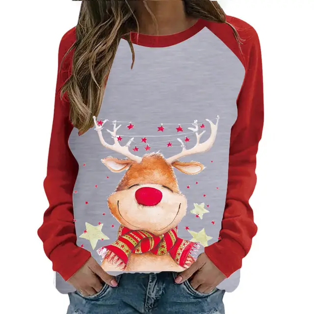 Casual Women's Long sleeved Printed Pullover Sweater Grey - Shop at LoveMi