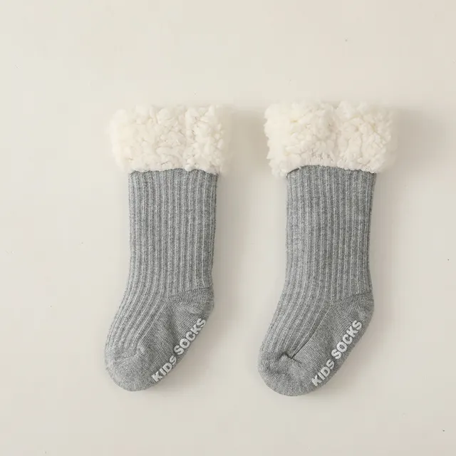 Super Thick Lamb Wool Children's Floor Socks Solid Color Light Grey - Shop at LoveMi