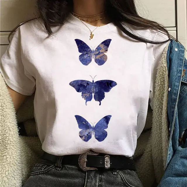 Printed White Ladies Casual Loose Personality Short Sleeves White4 - Shop at LoveMi