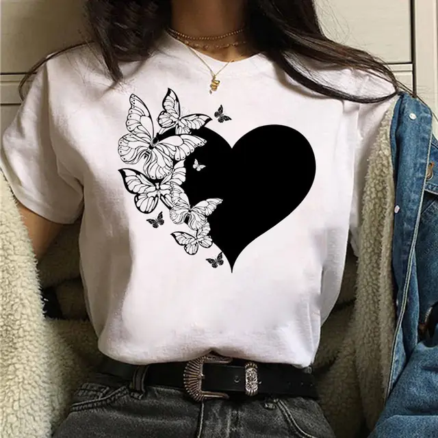 Printed White Ladies Casual Loose Personality Short Sleeves White6 - Shop at LoveMi