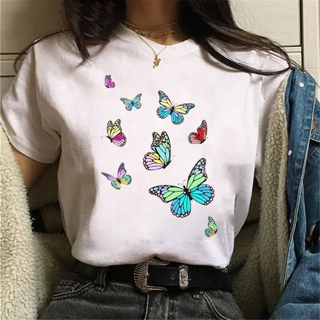 Printed White Ladies Casual Loose Personality Short Sleeves White9 - Shop at LoveMi