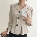 Retro Elegant Temperament High Suit Collar Long Sleeve Shirt - Photo Color