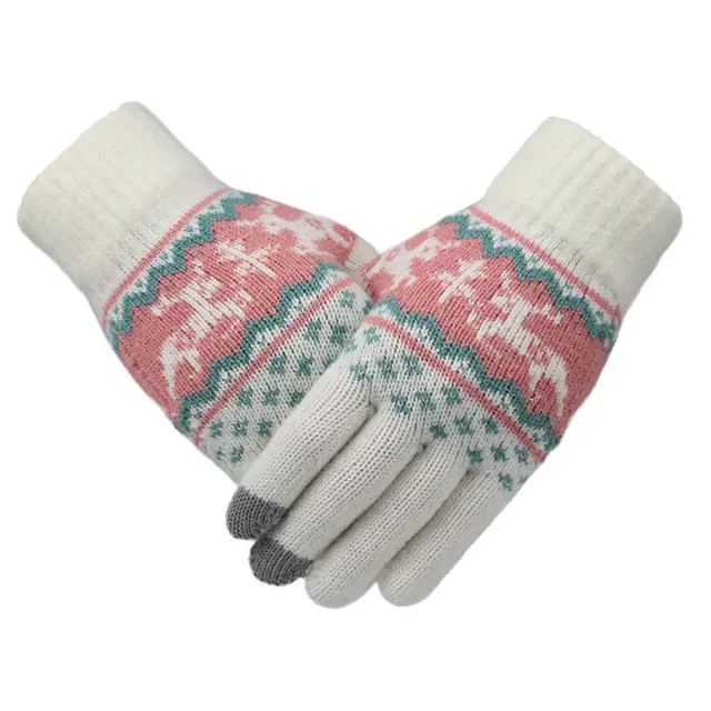 Outdoor Cycling Ladies Warm Knitted Woolen Gloves White - Shop at LoveMi