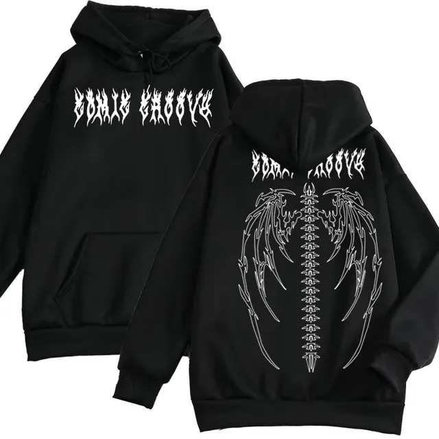 Double hat Loose Angel Skull Print Hoodie Sweatshirt Black - Shop at LoveMi