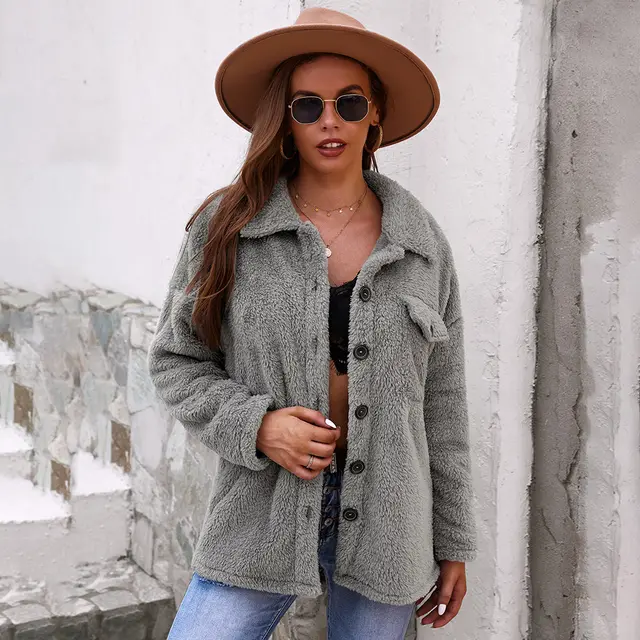 Fashionable Women's Solid Color Warm Long Sleeve Jacket Grey - Shop at LoveMi