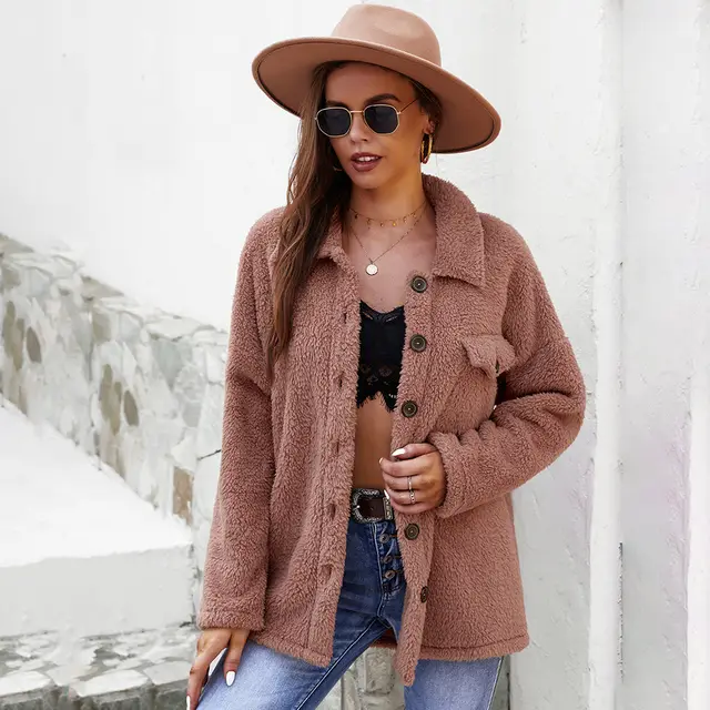 Fashionable Women's Solid Color Warm Long Sleeve Jacket Pink - Shop at LoveMi