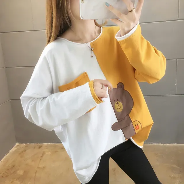 Women's Autumn Cotton Mid length Embroidered Pullover Sweater Yellow - Shop at LoveMi