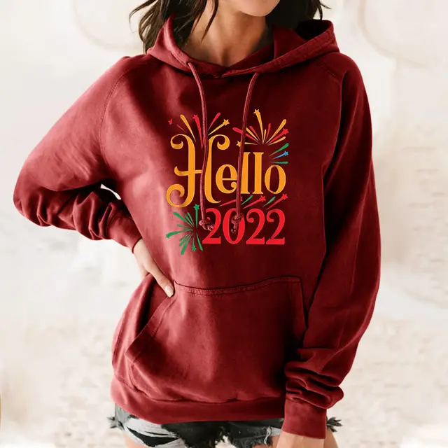 Ladies Women's Pullover Drawstring Sweatshirt Burgundy29 - Shop at LoveMi