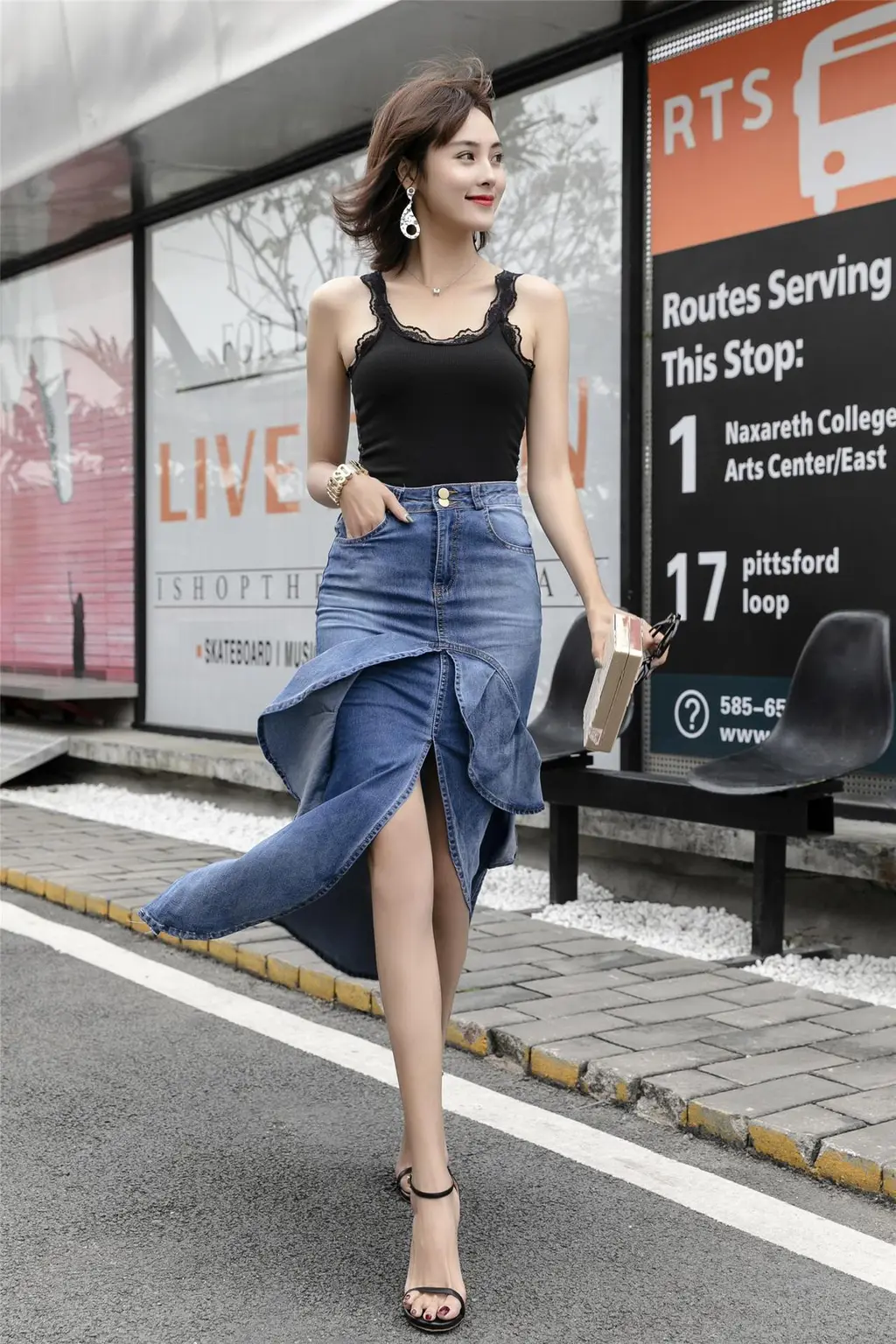 One Step Hip Denim Half-length Mermaid Skirt - Blue