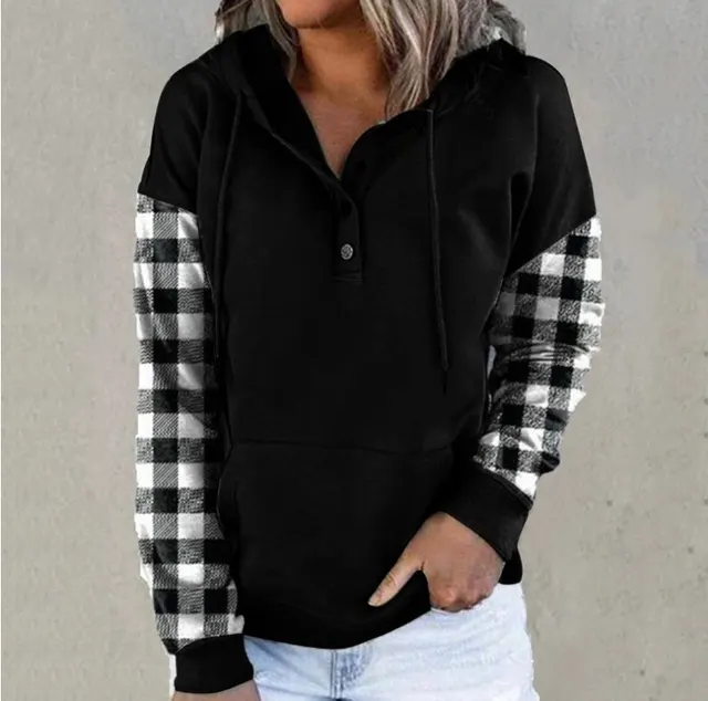 Autumn And Winter Plaid Stitching Pullover European Sweater Black - Shop at LoveMi