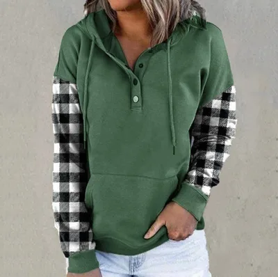 Autumn And Winter Plaid Stitching Pullover European Sweater Green - Shop at LoveMi