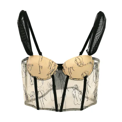 Beauty Head Portrait Embroidered Shaping Top Without Underwear For Outer Wear Khaki - Shop at LoveMi