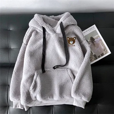 Lamb Wool Sweater Hooded Women Grey - Shop at LoveMi