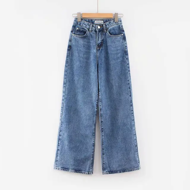 Mopping Wide leg Denim Trousers Autumn And Winter All match Dark Blue - Shop at LoveMi