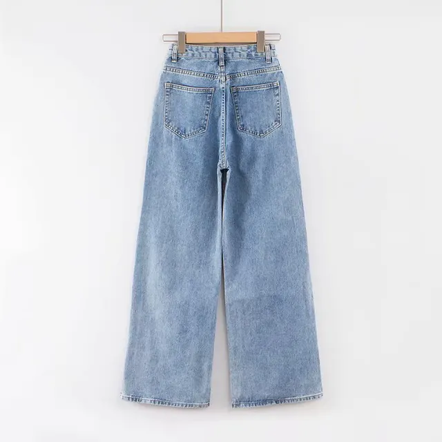 Mopping Wide leg Denim Trousers Autumn And Winter All match Light Blue - Shop at LoveMi